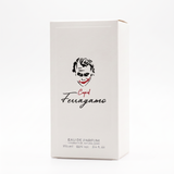 A white rectangular box of Cupid Ferragamo Eau de Parfum, featuring a stylized black and red Joker face logo on the front, set against a plain white background.