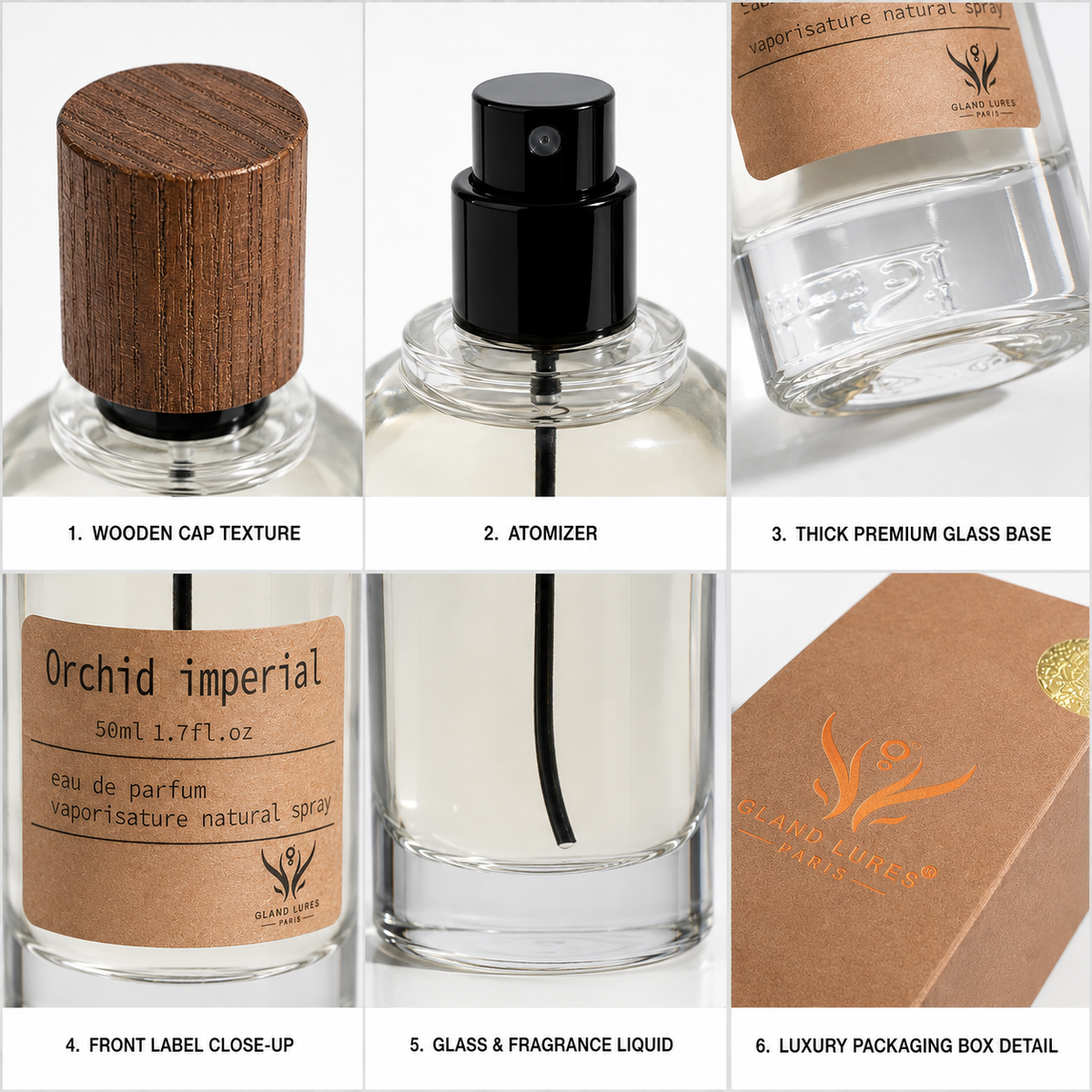 Orchid Imperial perfume bottle and packaging details by Gland Lures